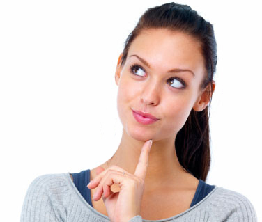 Woman touching chin with forefinger, deep in thought